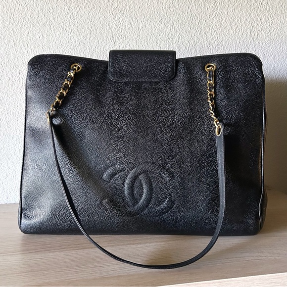 CHANEL Classic Black Caviar Leather XL Supermodel Shopping Tote / Weekender Bag - Picture 5 of 12